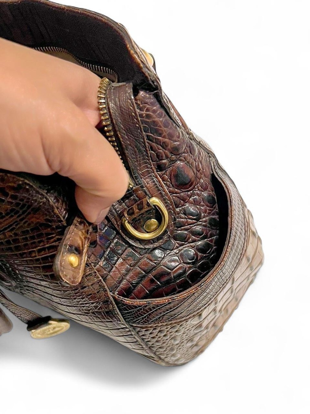 Brahmin Croc-Embossed Leather Satchel - Brown - Picture 12 of 16